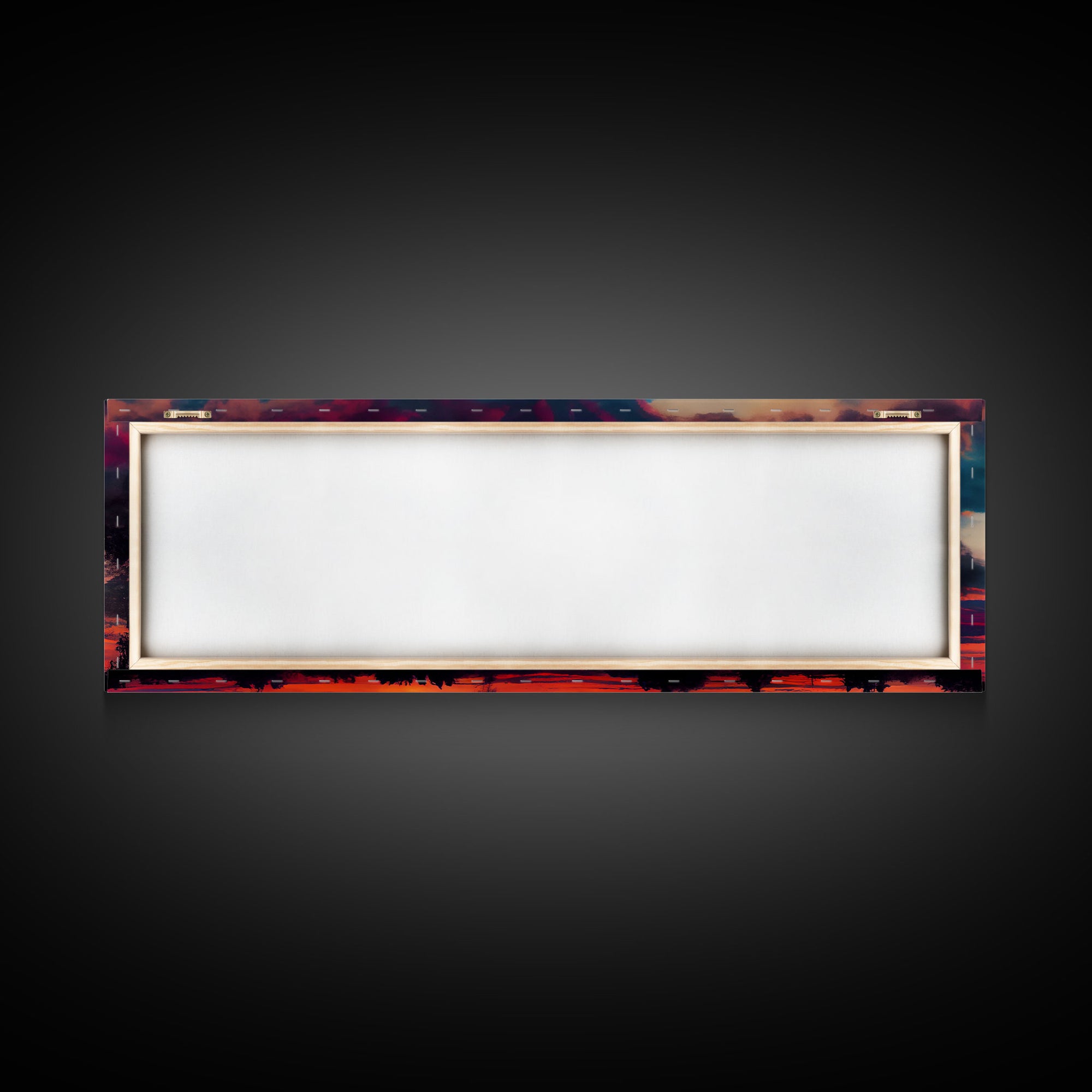 Beautiful Panoramic Watercolor Sunset, Extra Large Wall Art, Framed Panoramic Canvas Print, Framed Wall Art