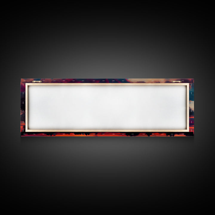 Beautiful Panoramic Watercolor Sunset, Extra Large Wall Art, Framed Panoramic Canvas Print, Framed Wall Art