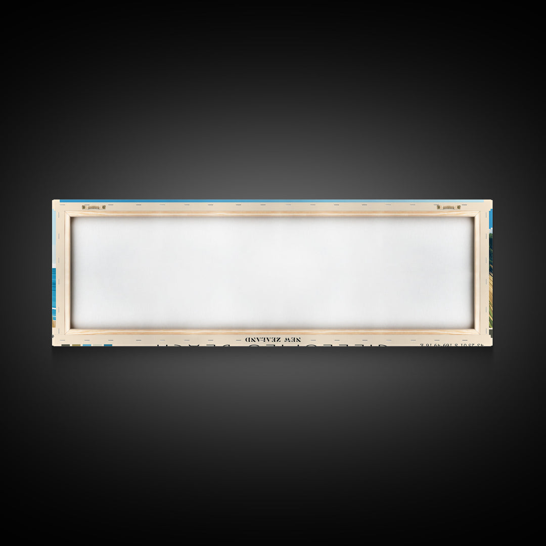 Gillespies Beach, New Zealand Panoramic Beach Print, Vacation Gift, New Zealand Wall Art, Framed Canvas Print, Framed Beach Painting