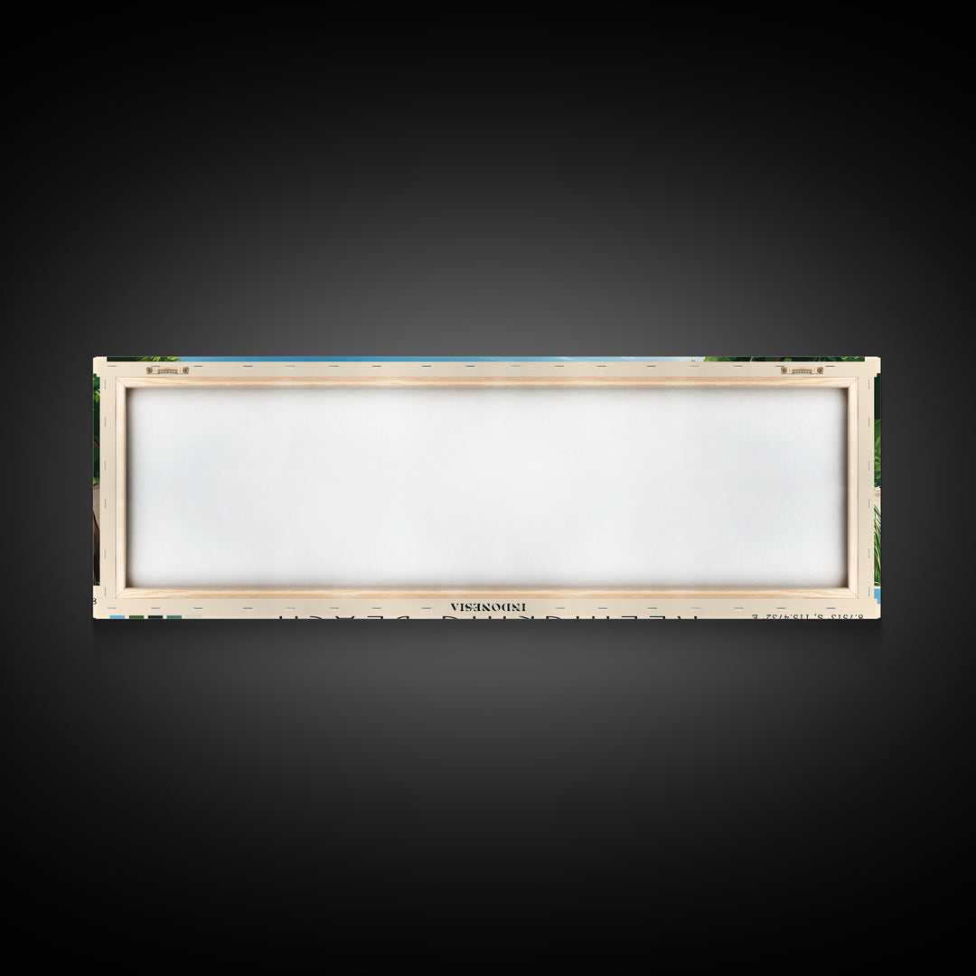 Kelingking Beach, Indonesia Panoramic Beach Print, Vacation Gift, Indonesia Wall Art, Framed Canvas Print, Framed Beach Painting