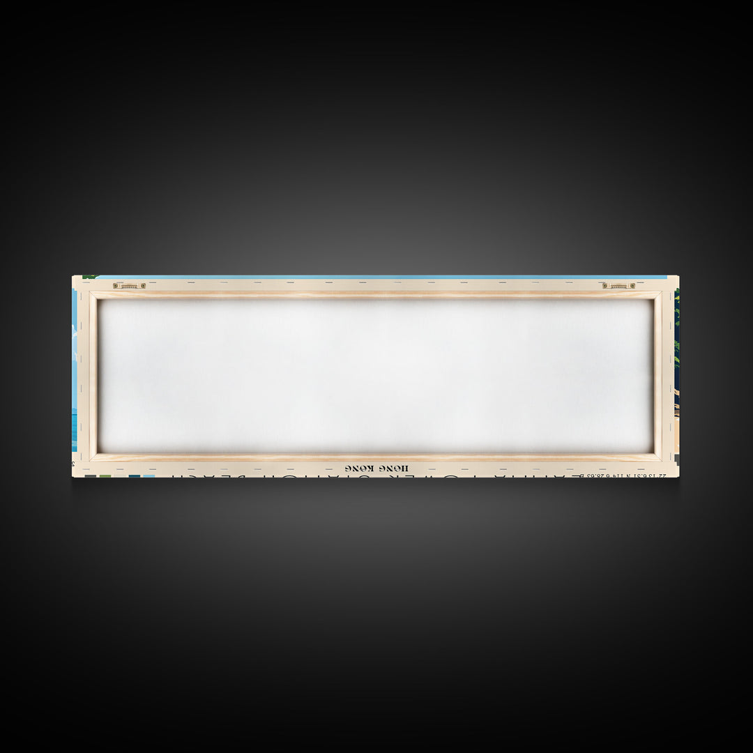 Lamma Power Station Beach, Hong Kong Panoramic Print, Vacation Gift, Hong Kong Wall Art, Beach Painting, Beach Decor, Large Wall Art, Wood Frame Art