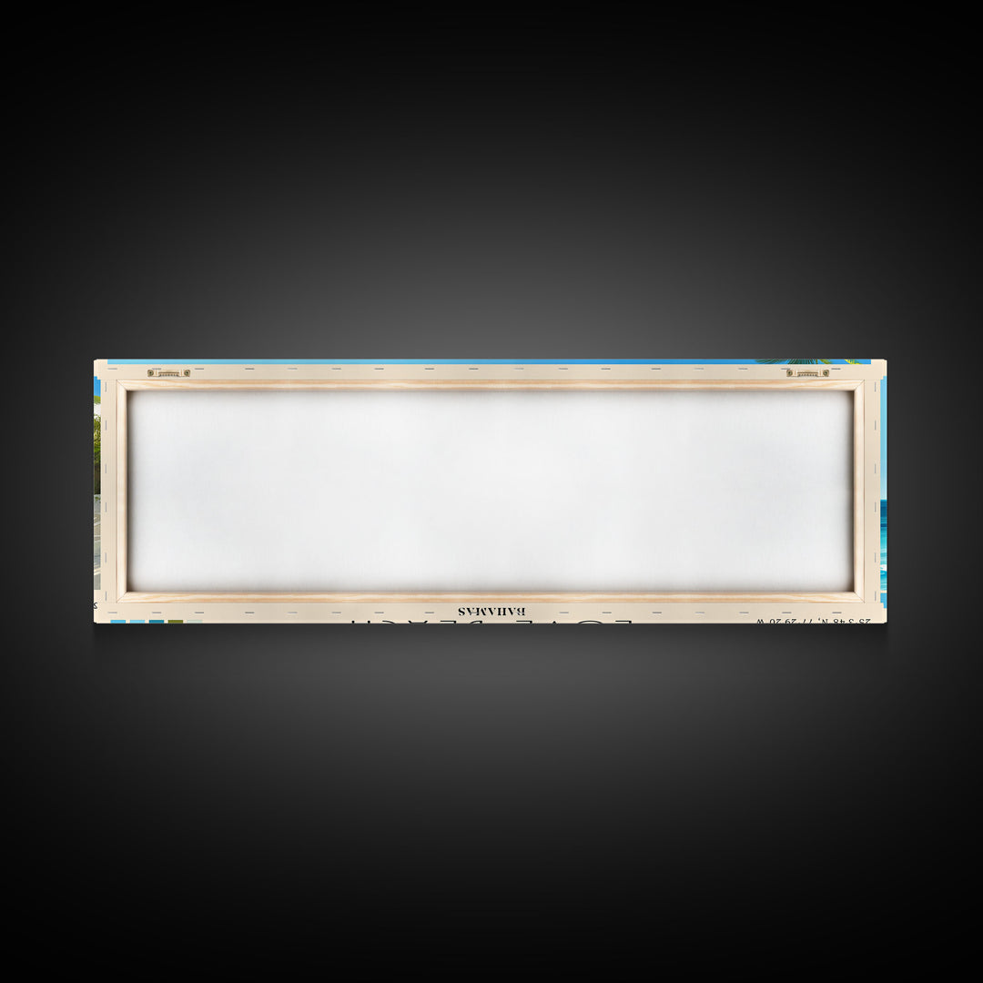 Love Beach, Bahamas Panoramic Print, Vacation Gift, Bahamas Wall Art, Beach Painting, Beach Decor, Large Wall Art, Wood Frame Art