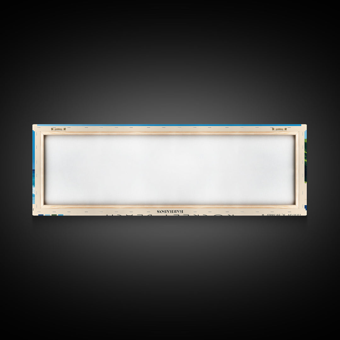 Rockley Beach, Barbados Panoramic Beach Print, Vacation Gift, Barbados Wall Art, Framed Canvas Print, Framed Beach Painting