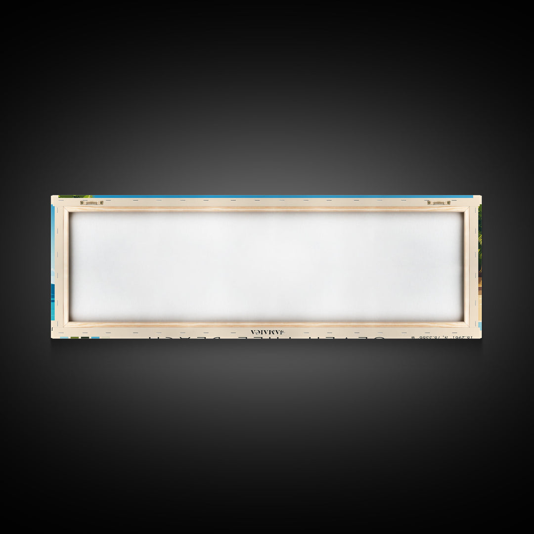 Seven Mile Beach, Jamaica Panoramic Print, Vacation Gift, Jamaica Wall Art, Beach Painting, Beach Decor, Large Wall Art, Wood Frame Art