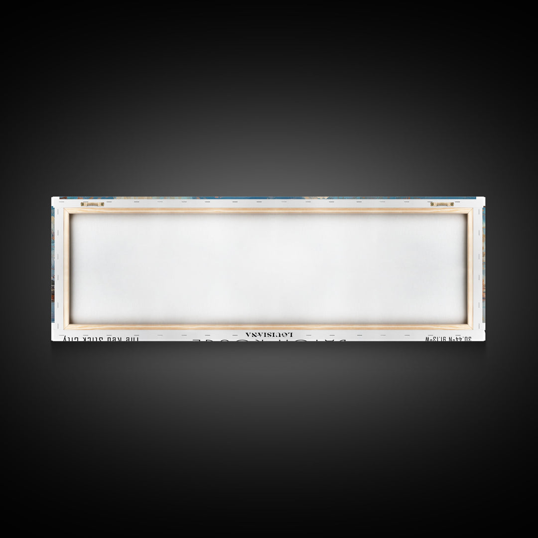 Baton Rouge Louisiana Panoramic Painting, Watercolor Framed Canvas Print, Scenic City Art, Travel Poster, Home Decor, Wall Art, Office Wall Art