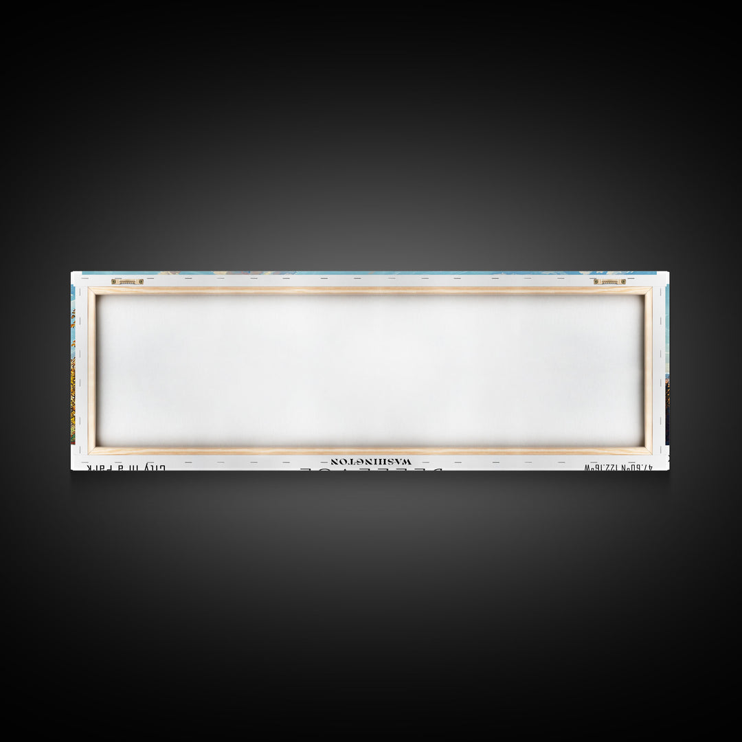 Bellevue Washington Panoramic Painting, Watercolor Framed Canvas Print, Scenic City Art, Travel Poster, Home Decor, Wall Art, Office Wall Art