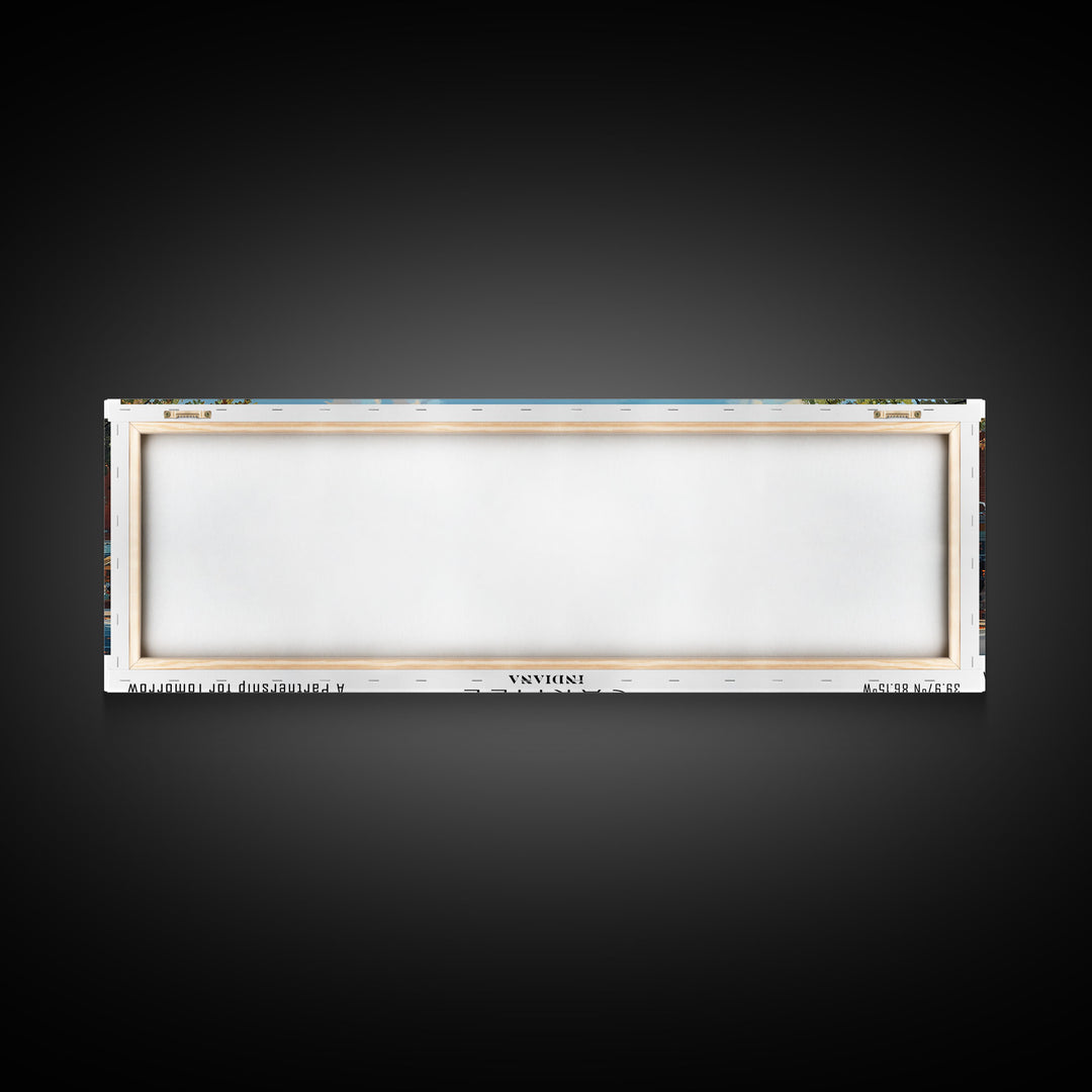 Carmel Indiana Panoramic Watercolor Painting Framed Canvas Print, Travel Poster Art, Charming Cityscape, Home Decor, Bedroom Wall Art, Office Decoration, Unique Travel Gift