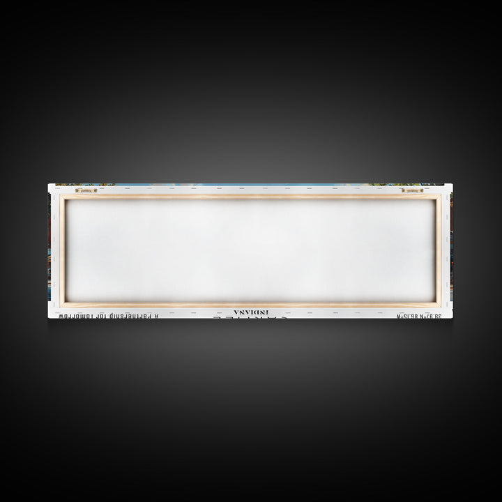 Carmel Indiana Panoramic Watercolor Painting Framed Canvas Print, Travel Poster Art, Charming Cityscape, Home Decor, Bedroom Wall Art, Office Decoration, Unique Travel Gift