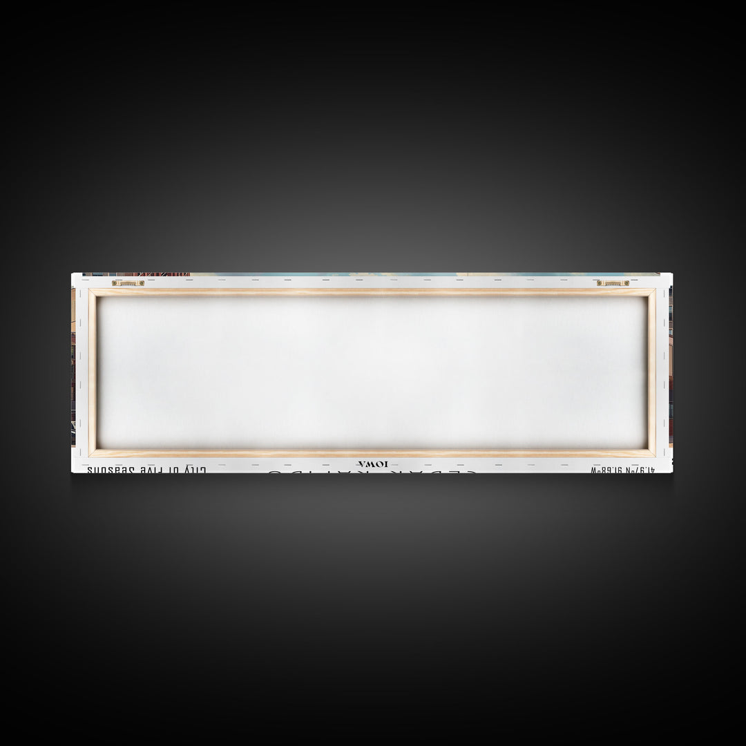 Cedar Rapids Iowa Panoramic Watercolor Painting Framed Canvas Print, Travel Poster Art, Home Decor, Iowa Cityscape, Living Room Decoration, Office Wall Art, Gift for Iowans