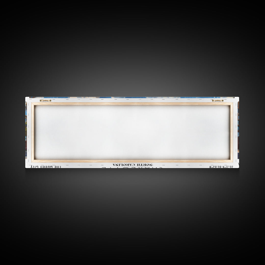 Charlotte North Carolina Panoramic Watercolor Painting Framed Canvas Print, Travel Poster Art, Urban Cityscape, Living Room Decor, Wall Art, Office Decoration, North Carolina Gift