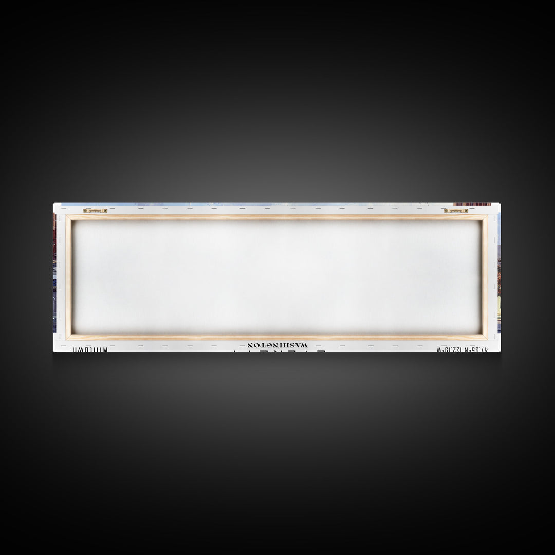Everett Washington Panoramic Watercolor Painting, Scenic Framed Canvas Print, Urban Wall Art for Office, Travel Decor, City Print, Gift Idea