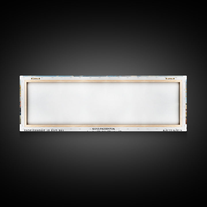Everett Washington Panoramic Watercolor Painting, Scenic Framed Canvas Print, Urban Wall Art for Office, Travel Decor, City Print, Gift Idea
