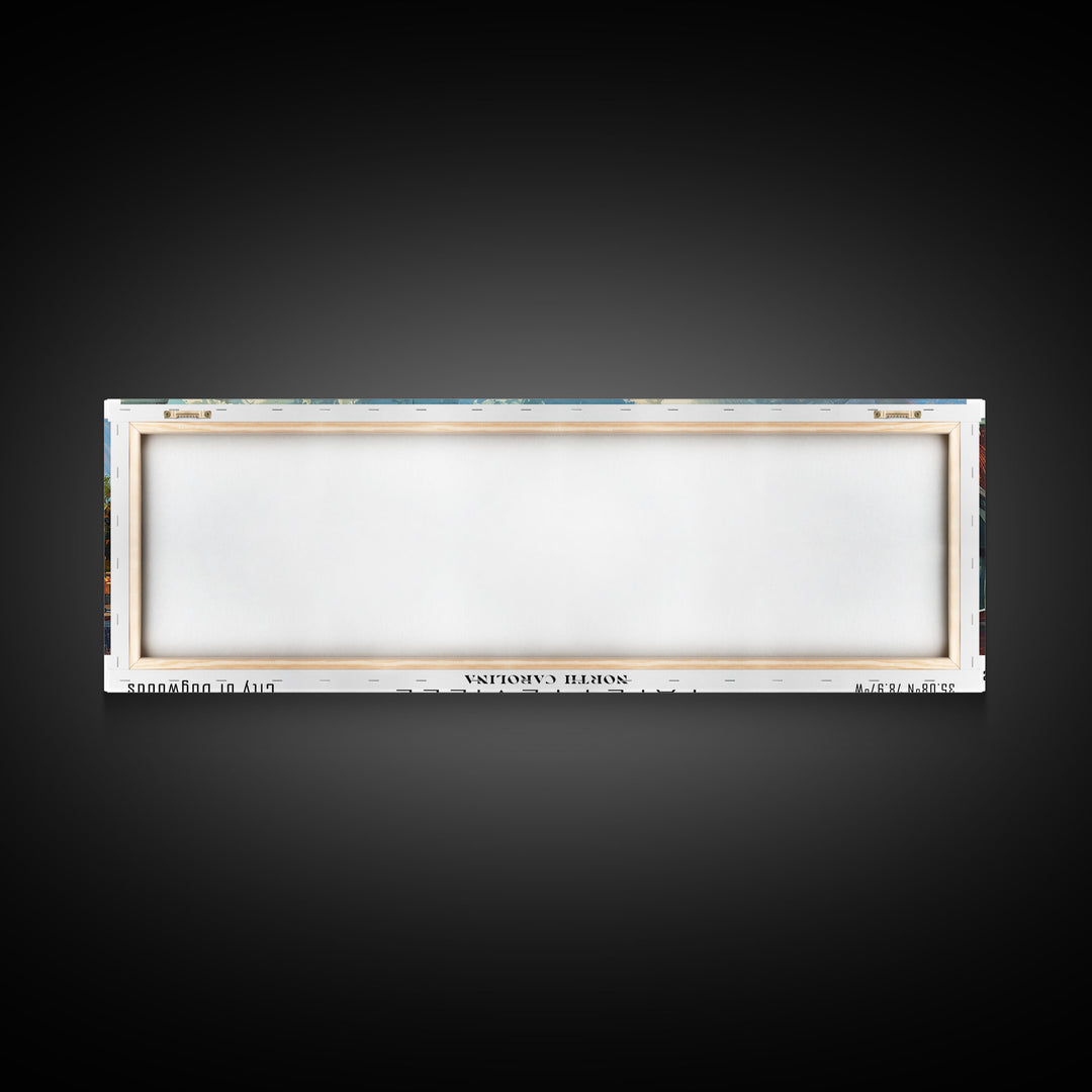 Fayetteville North Carolina Panoramic Watercolor Painting, Scenic Framed Canvas Print, Urban Wall Art for Living Room, Travel Poster, Home Decor, City Gift Idea
