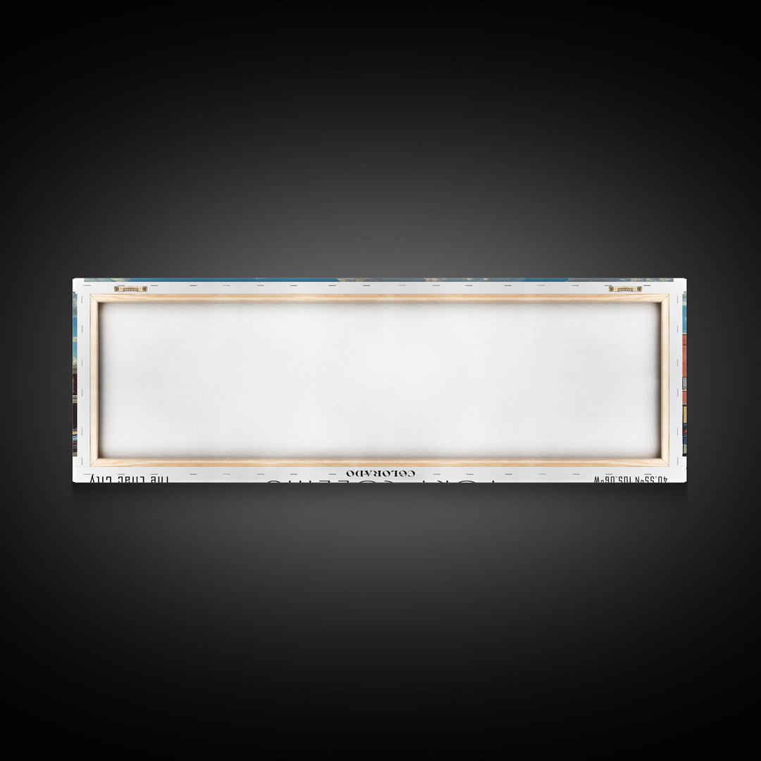 Fort Collins Colorado Panoramic Watercolor Painting, Scenic Framed Canvas Print, Urban Wall Art for Office, Travel Decor, City Print, Gift Idea