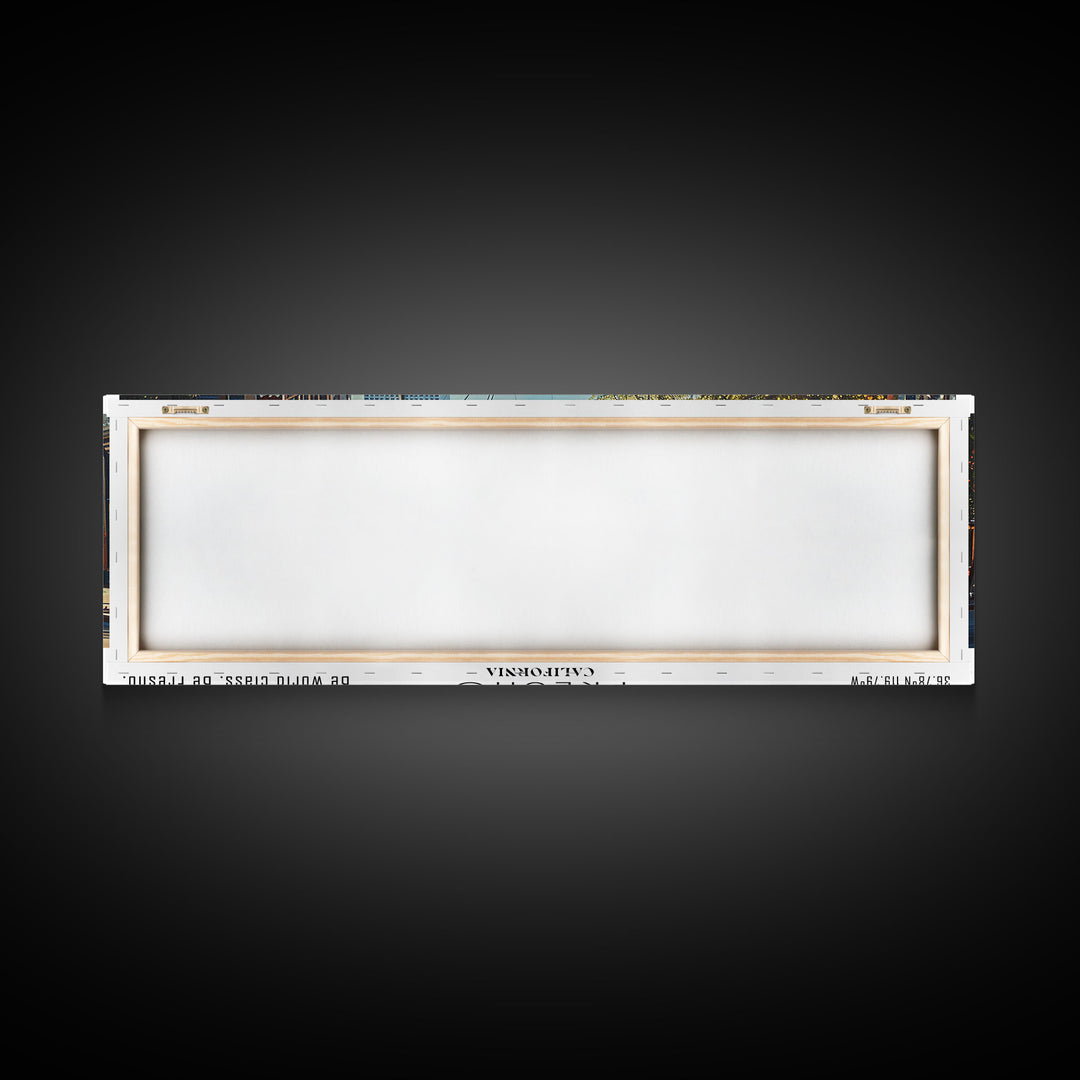 Fresno California Panoramic Watercolor Painting, Scenic Framed Canvas Print, Urban Wall Art for Living Room, Travel Decor, City Print, Gift Idea