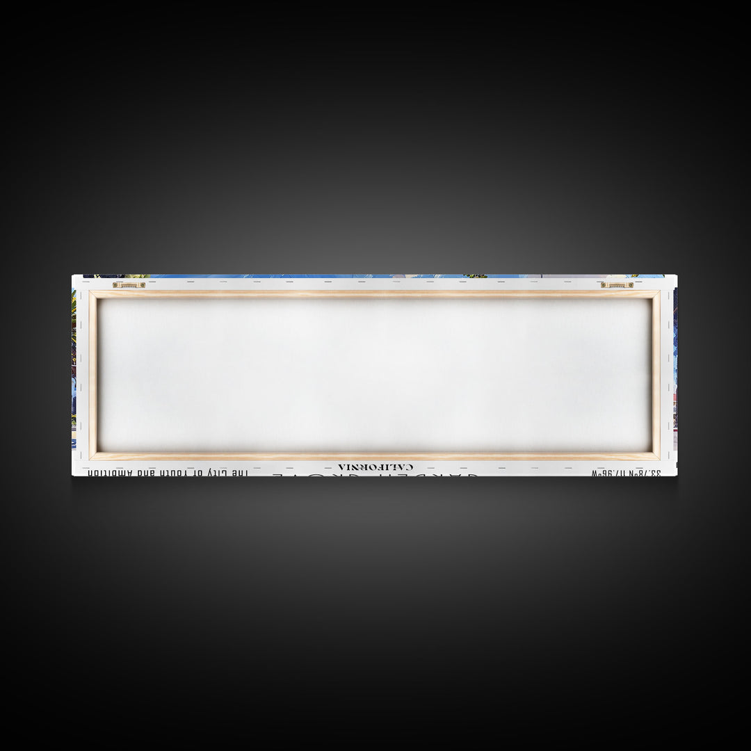 Garden Grove California Panoramic Watercolor Painting, Urban Framed Canvas Print, Cityscape Wall Art for Living Room, Travel Decor, Office Art, Gift Idea