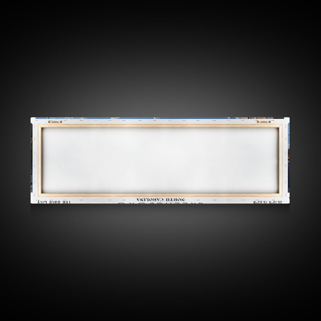 Greensboro North Carolina Panoramic Watercolor Painting, Urban Framed Canvas Print, Cityscape Wall Art for Living Room, Travel Poster, Home Decor, City Gift Idea