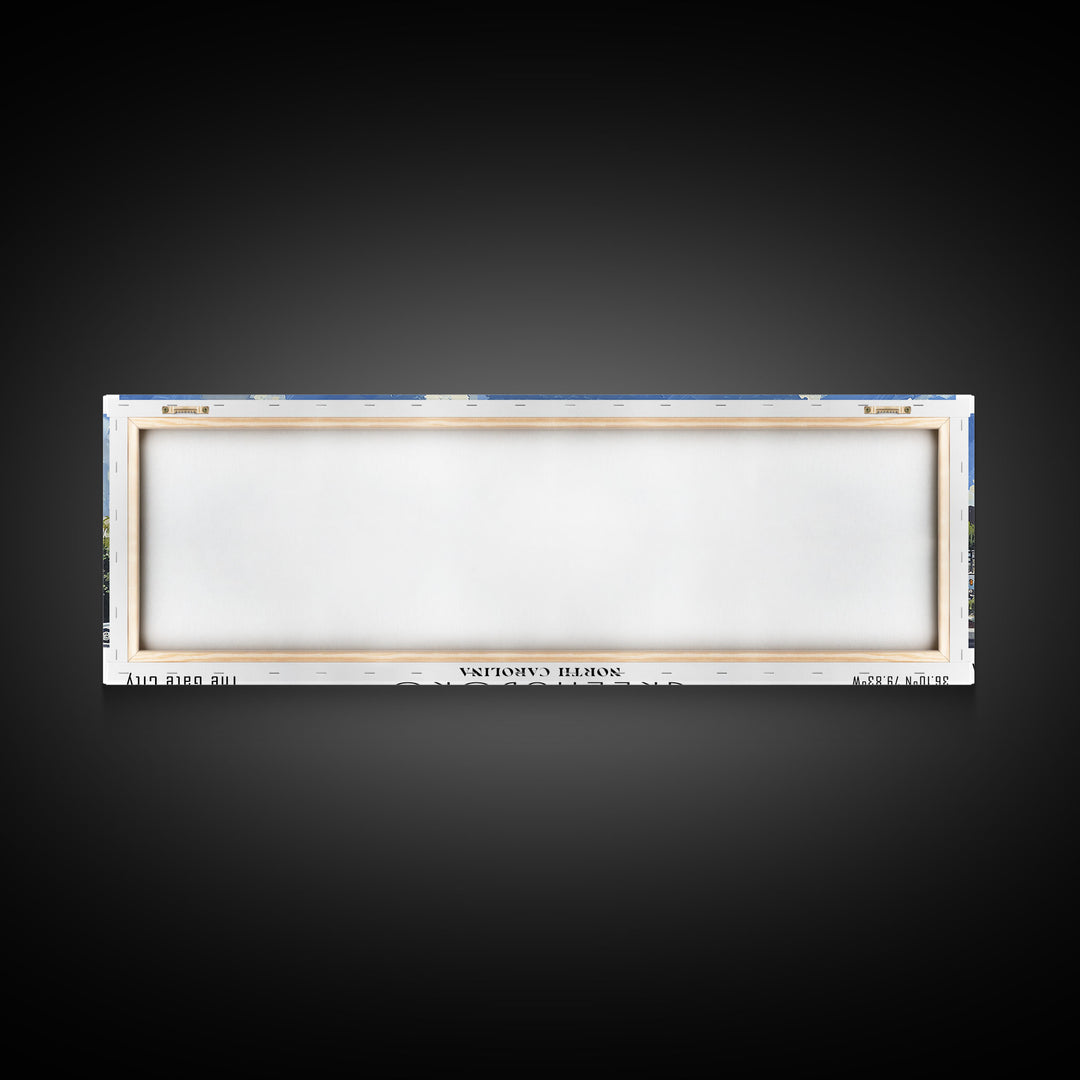 Greensboro North Carolina Panoramic Watercolor Painting, Urban Framed Canvas Print, Cityscape Wall Art for Office, Travel Decor, Home Gift Idea