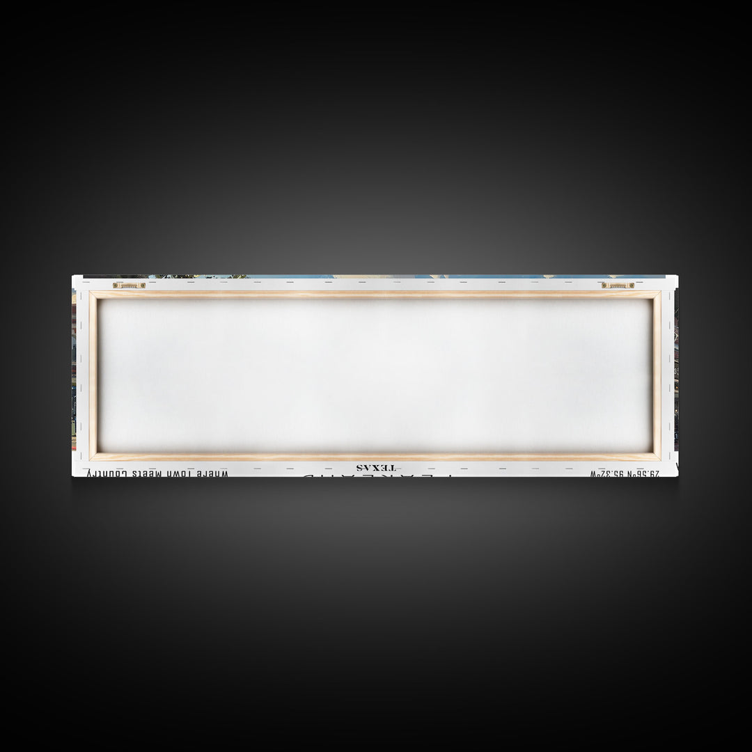 Pearland Texas Panoramic Framed Canvas Print, Cityscape Watercolor Painting, Travel Poster for Home Decor, Urban Art, Unique Gift Idea