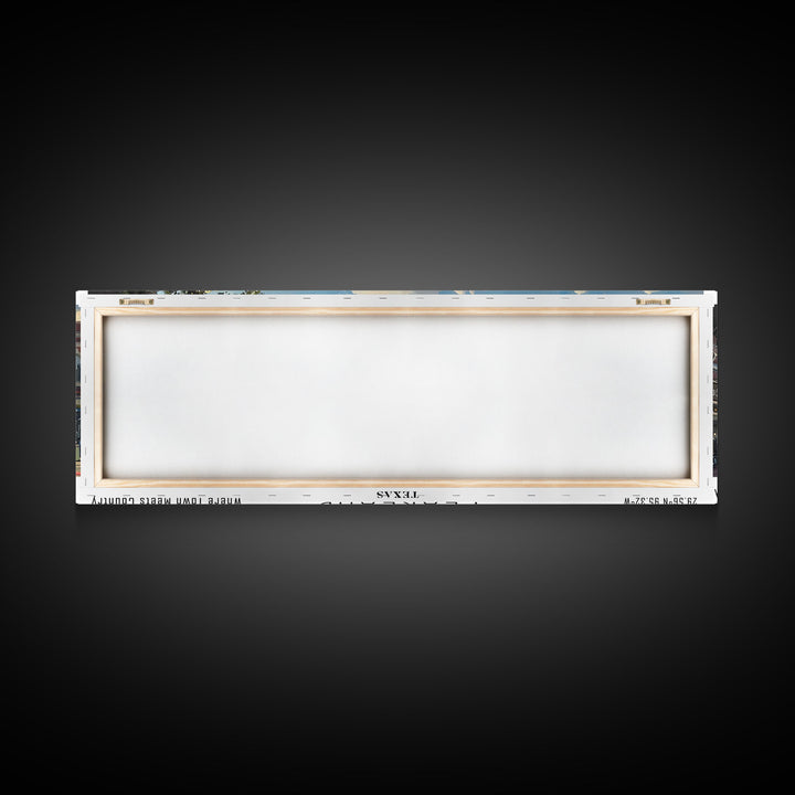 Pearland Texas Panoramic Framed Canvas Print, Cityscape Watercolor Painting, Travel Poster for Home Decor, Urban Art, Unique Gift Idea