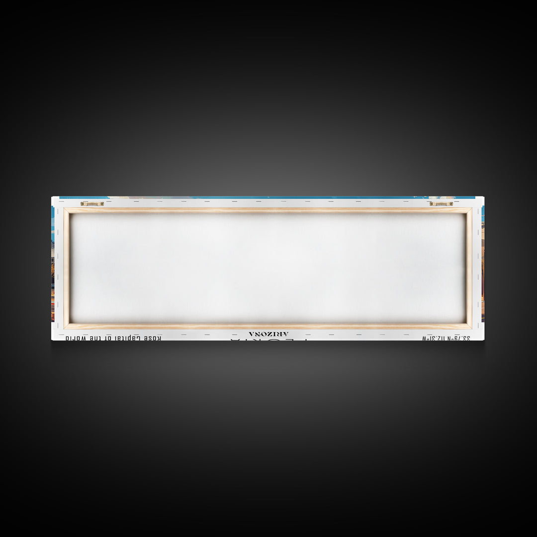 Peoria Arizona Panoramic Framed Canvas Print, Watercolor Cityscape Art, Travel Poster, Home Decor, Urban Gift Idea, Living Room Art
