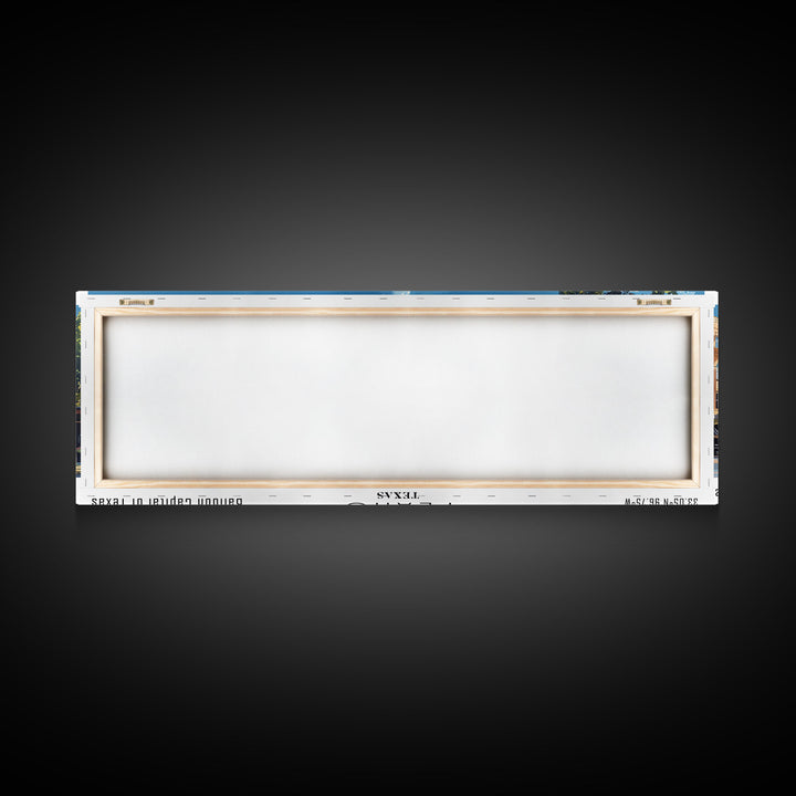 Plano Texas Panoramic Framed Canvas Print, Cityscape Watercolor Painting, Travel Poster for Home Decor, Urban Art, Unique Gift Idea