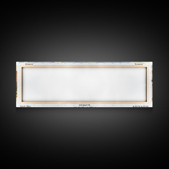 Topeka Kansas Panoramic Wall Art, Framed Canvas Print, Vintage Style Travel Poster, Home Decor, Artistic Office Piece, Unique Gift Idea