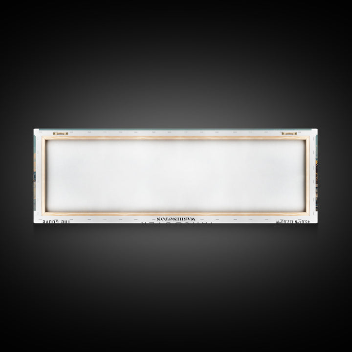 Vancouver Washington Panoramic Framed Canvas Print, Retro Style Wall Art, Unique Travel Poster, Artistic Living Room Decor, Office Gift Idea