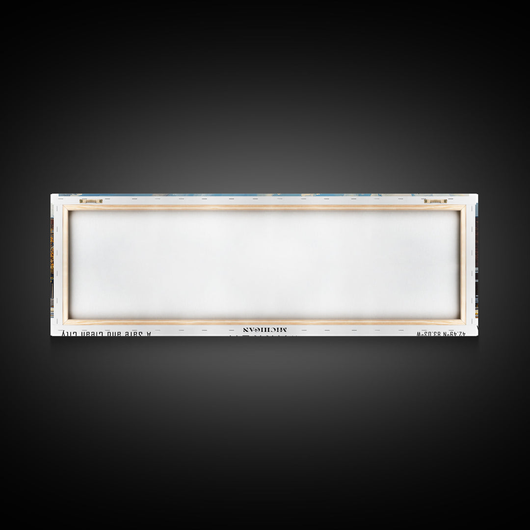 Warren Michigan Panoramic Framed Canvas Print, Vintage Travel Poster, Unique Wall Art, Artistic Home Decor, Office Gift Idea