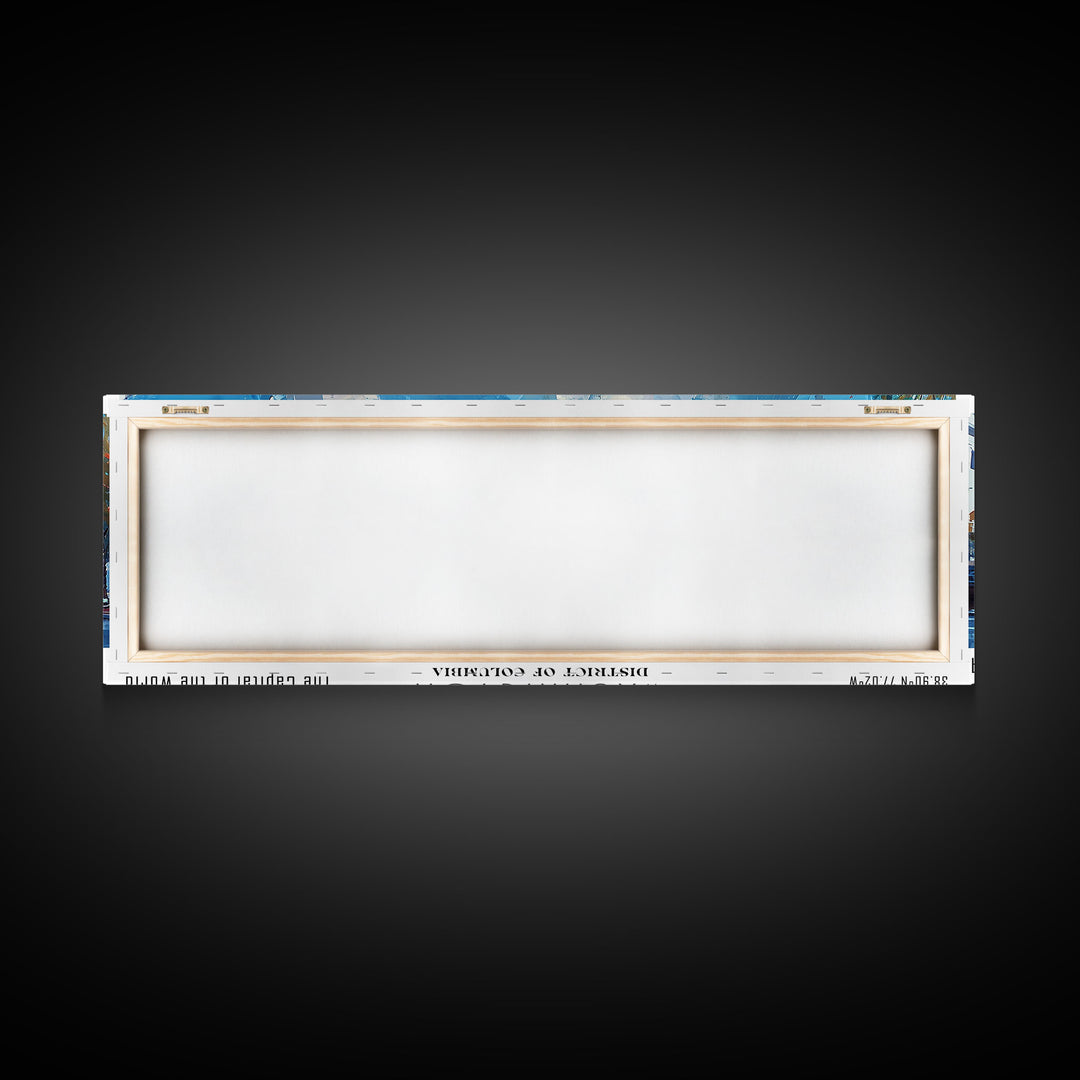 Washington DC Panoramic Framed Canvas Print, Retro Style Travel Poster, Artistic Wall Art, Unique Office Decor, Living Room Gift, Original Artwork