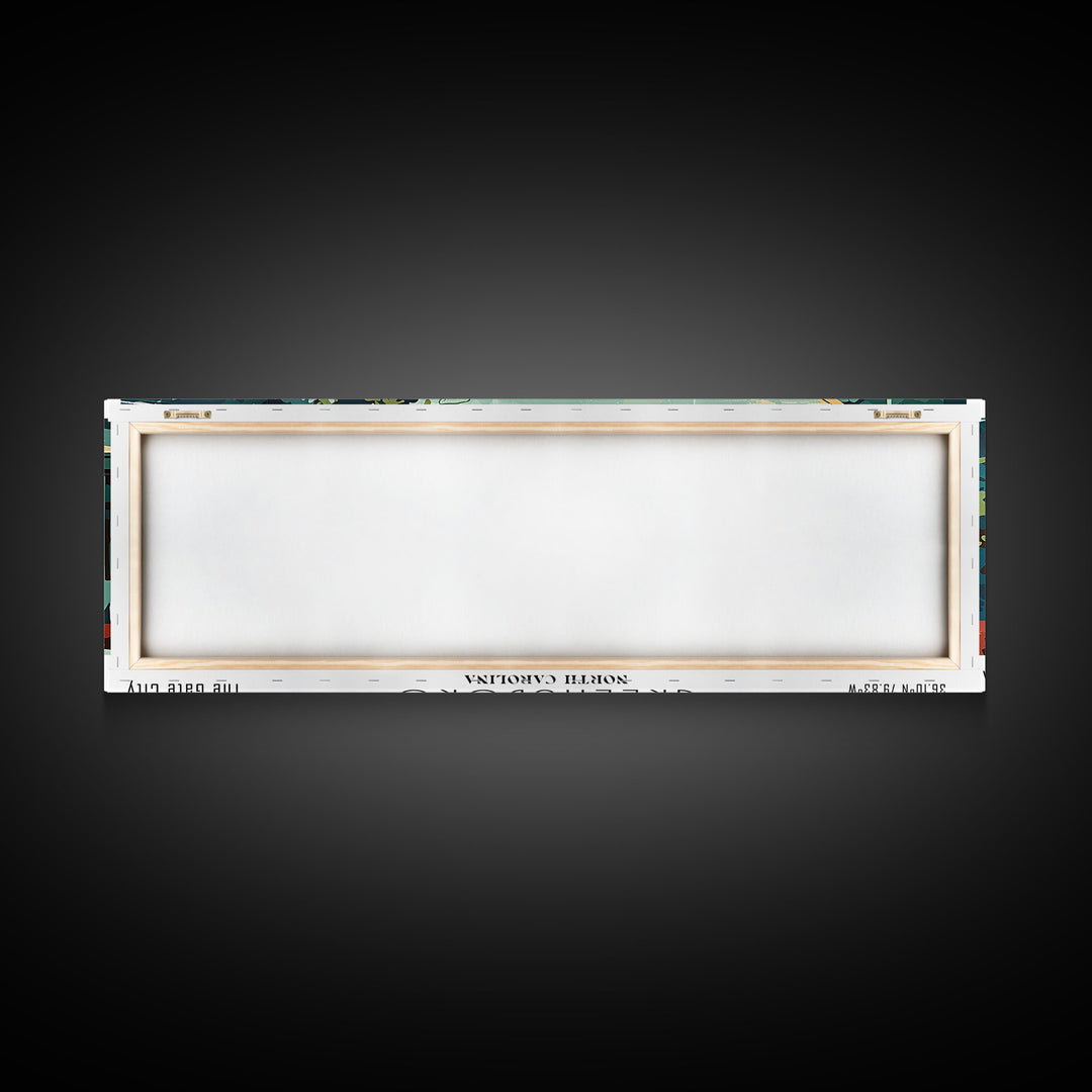 Greensboro North Carolina Panoramic Painting, Mid Century Modern Framed Canvas Print, Retro Pop Art Travel Poster, Wall Art, Living Room Decor, Office Art