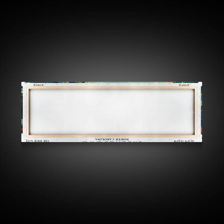 Greensboro North Carolina Panoramic Painting, Mid Century Modern Framed Canvas Print, Retro Pop Art Travel Poster, Wall Art, Living Room Decor, Office Art