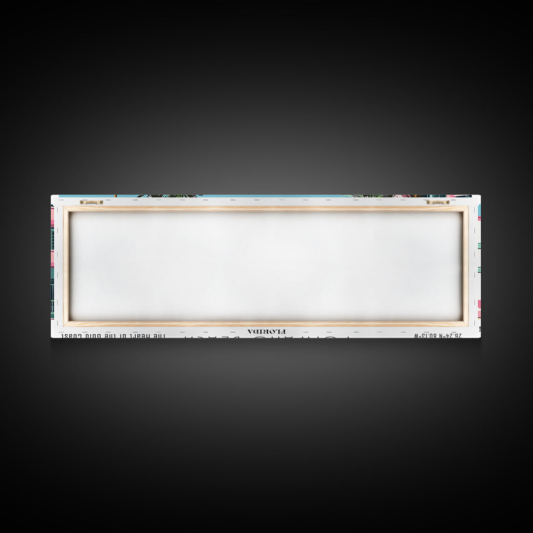 Pompano Beach Florida Panoramic Painting, Mid Century Modern Framed Canvas Print, Retro Pop Art Travel Poster, City Art, Office Wall Decor, Living Room Art