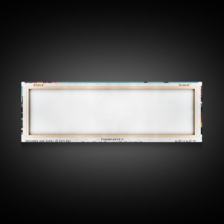 Garden Grove California Panoramic Painting, Framed Canvas Print, Mid Century Modern Wall Art, Retro Pop Art Travel Poster, Living Room Decor, City Art