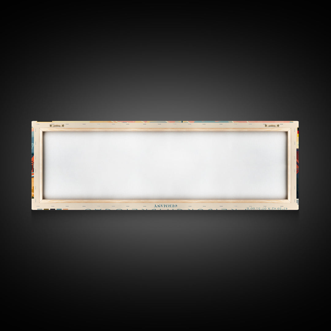 Freiburg Germany Panoramic Travel Poster, Framed Canvas Print or Metal Wall Art, Travel Art, Home Decor, Panoramic Painting, Midcentury Art