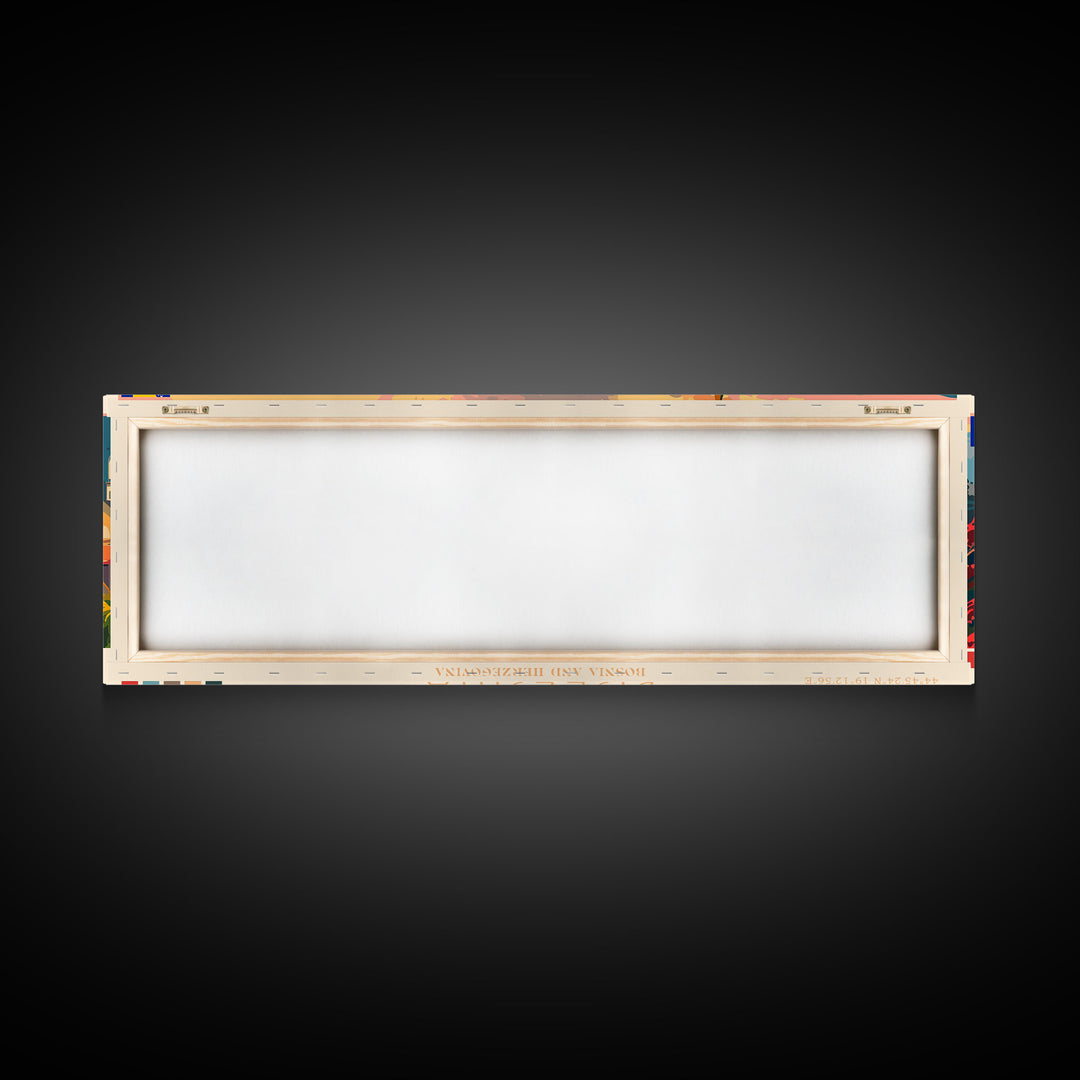 Bijeljina Bosnia Panoramic Travel Poster, Framed Canvas Print or Metal Wall Art, Travel Art, Home Decor, Panoramic Painting, Midcentury Art