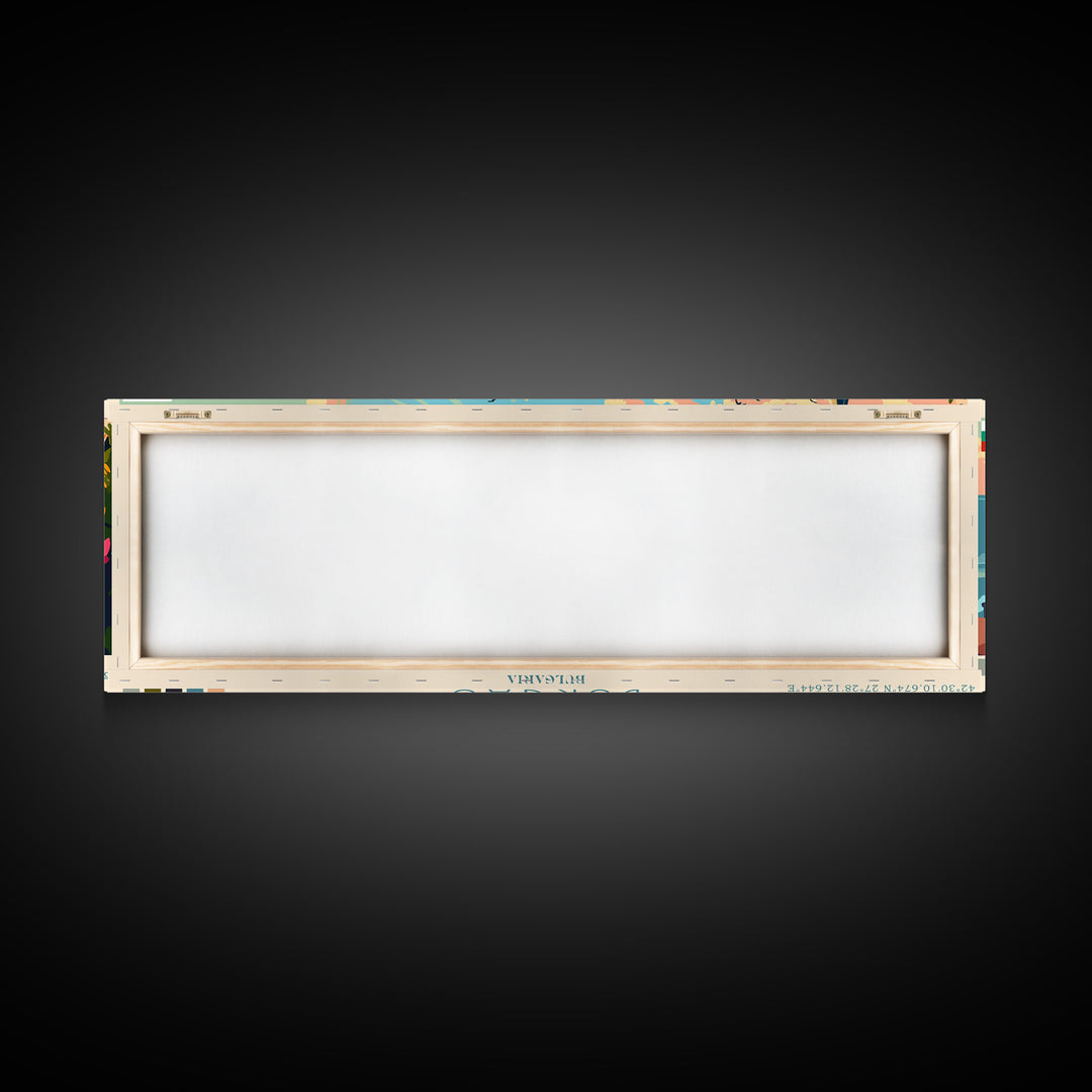 Burgas Bulgaria Panoramic Travel Poster, Framed Canvas Print or Metal Wall Art, Travel Art, Home Decor, Panoramic Painting, Midcentury Art