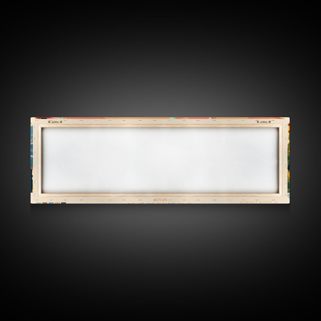 Granada Spain Panoramic Travel Poster, Framed Canvas Print or Metal Wall Art, Travel Art, Home Decor, Panoramic Painting, Midcentury Art