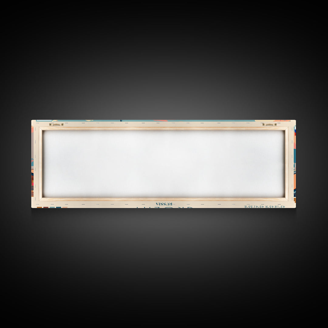 Grozny Russia Panoramic Travel Poster, Framed Canvas Print or Metal Wall Art, Travel Art, Home Decor, Panoramic Painting, Midcentury Art