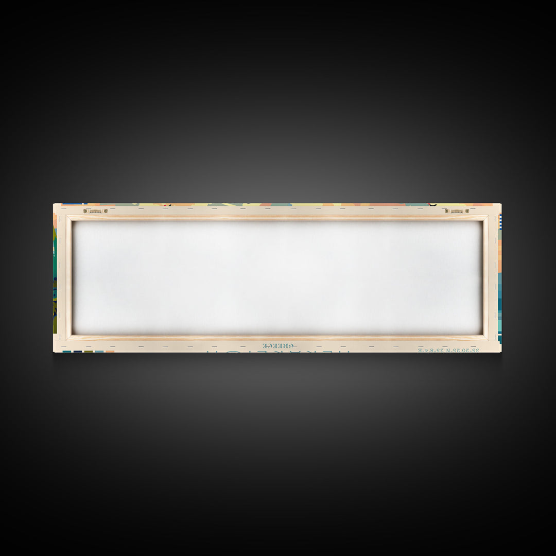Heraklion Greece Panoramic Travel Poster, Framed Canvas Print or Metal Wall Art, Travel Art, Home Decor, Panoramic Painting, Midcentury Art