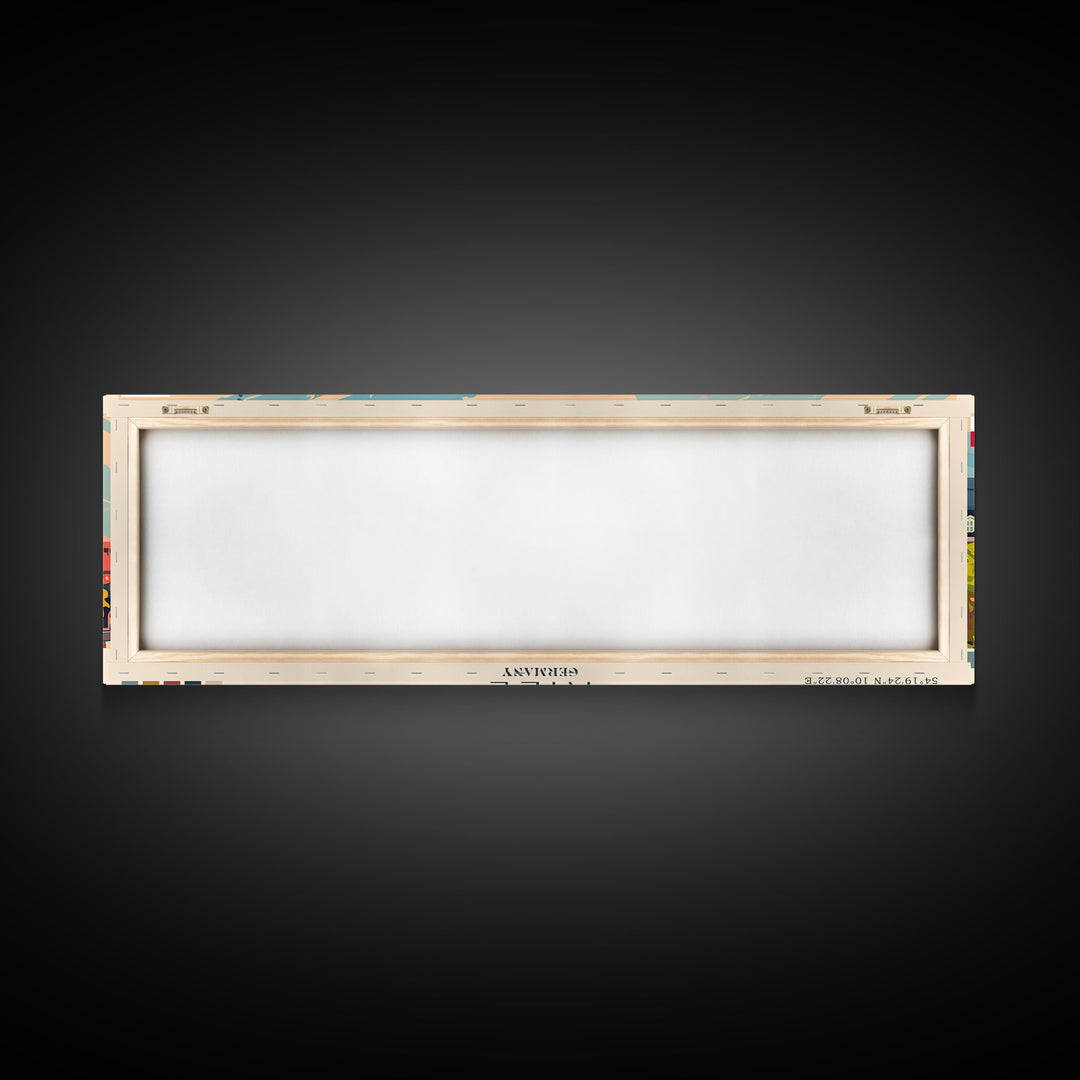 Kiel Germany Panoramic Travel Poster, Framed Canvas Print or Metal Wall Art, Travel Art, Home Decor, Panoramic Painting, Midcentury Art