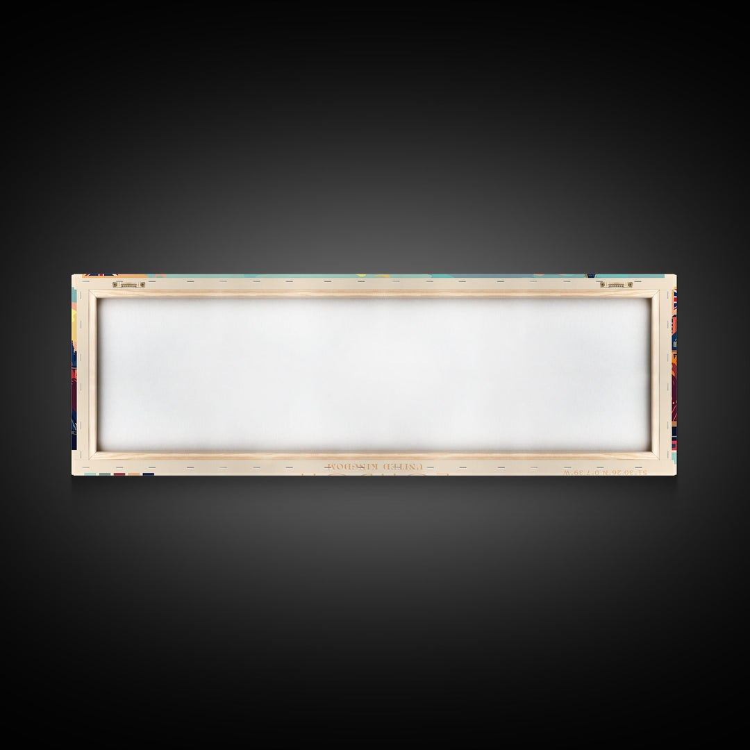 London United Kingdom Panoramic Travel Poster, Framed Canvas Print or Metal Wall Art, Travel Art, Home Decor, Panoramic Painting, Midcentury Art