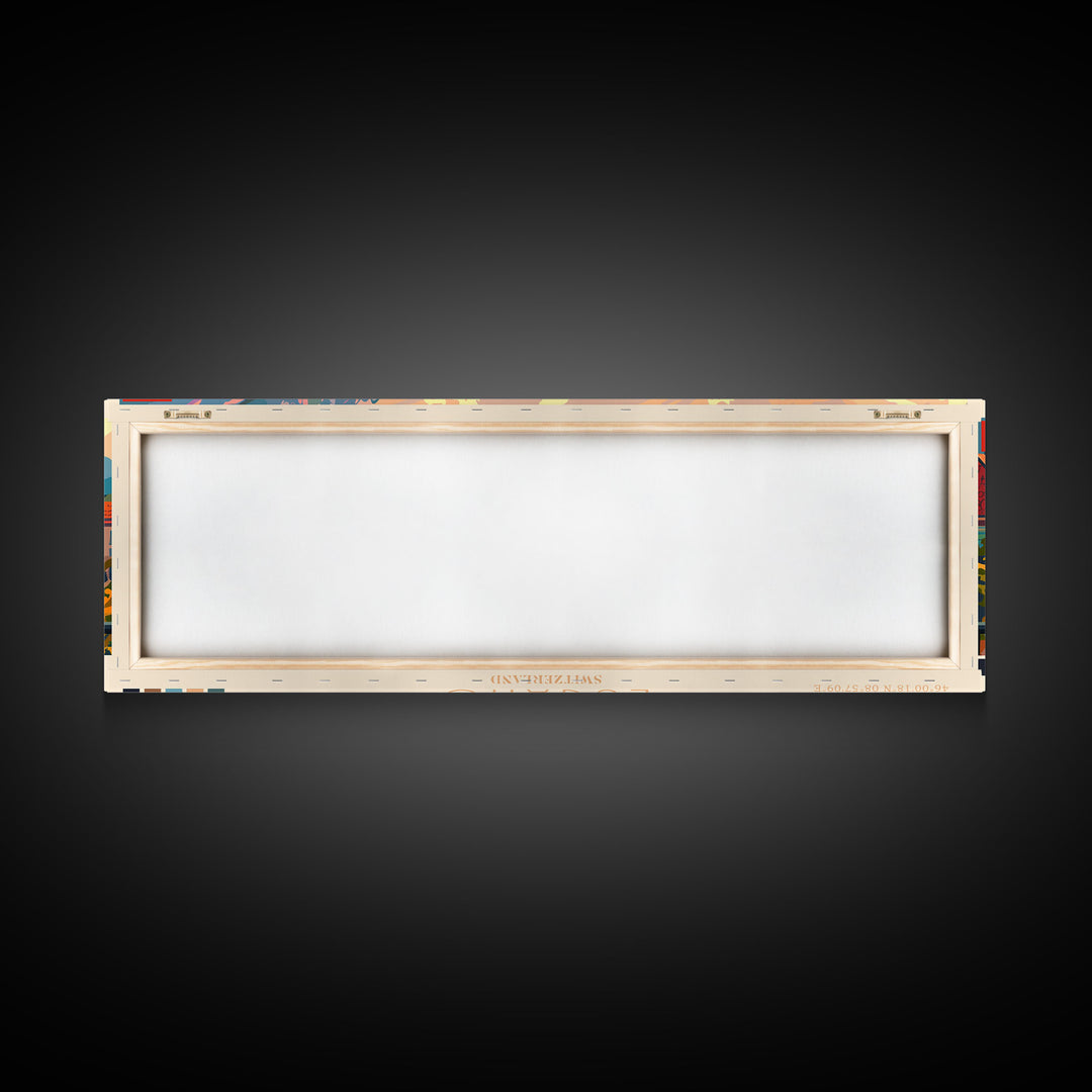 Lugano Switzerland Panoramic Travel Poster, Framed Canvas Print or Metal Wall Art, Travel Art, Home Decor, Panoramic Painting, Midcentury Art