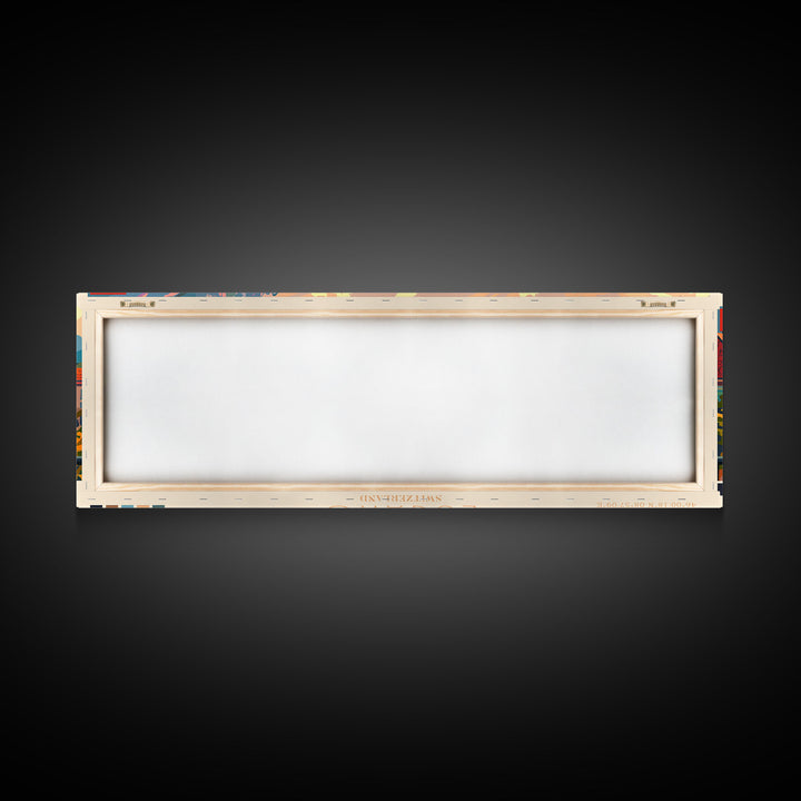 Lugano Switzerland Panoramic Travel Poster, Framed Canvas Print or Metal Wall Art, Travel Art, Home Decor, Panoramic Painting, Midcentury Art