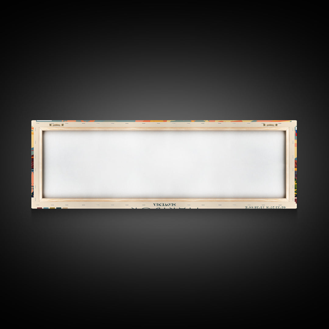 Maribor Slovenia Panoramic Travel Poster, Framed Canvas Print or Metal Wall Art, Travel Art, Home Decor, Panoramic Painting, Midcentury Art