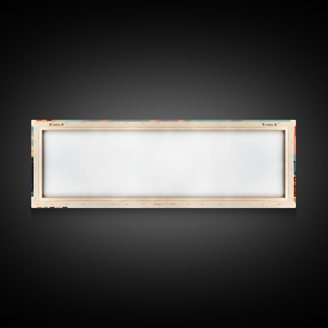 Mons Belgium Panoramic Travel Poster, Framed Canvas Print or Metal Wall Art, Travel Art, Home Decor, Panoramic Painting, Midcentury Art