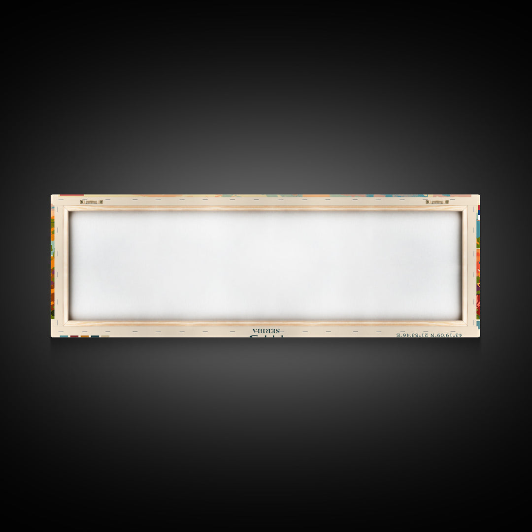 Niš Serbia Panoramic Travel Poster, Framed Canvas Print or Metal Wall Art, Travel Art, Home Decor, Panoramic Painting, Midcentury Art