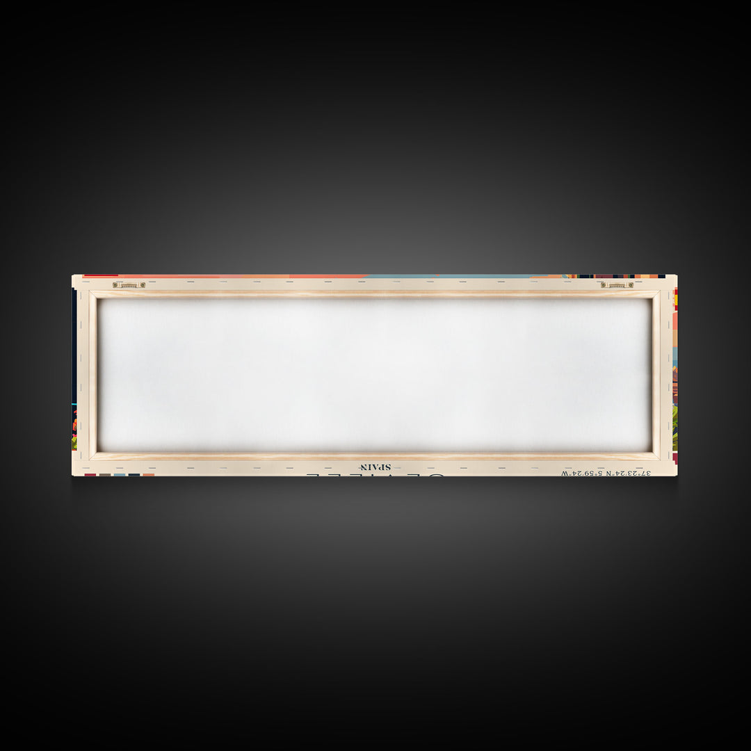 Seville Spain Panoramic Travel Poster, Framed Canvas Print or Metal Wall Art, Travel Art, Home Decor, Panoramic Painting, Midcentury Art