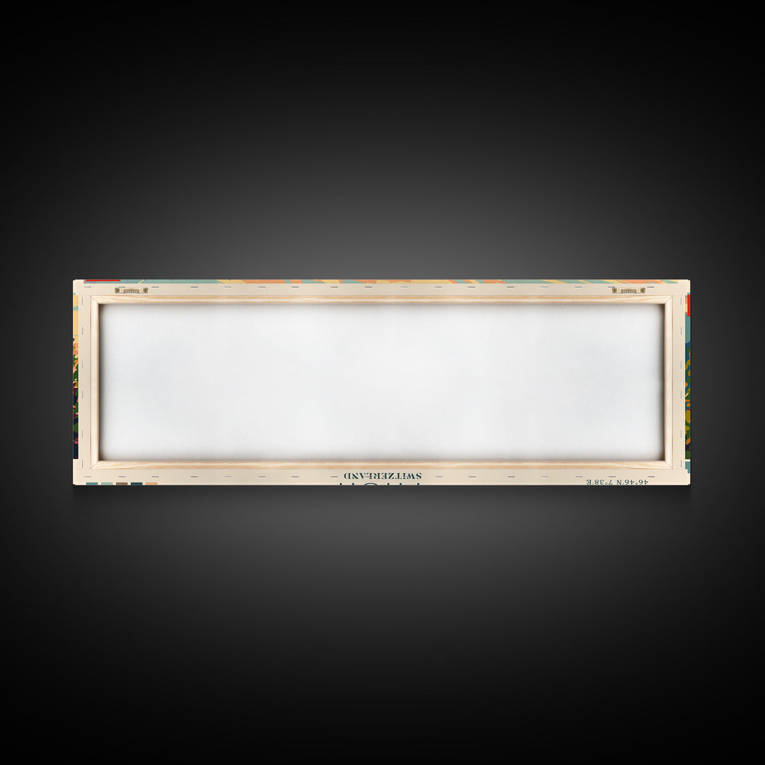 Thun Switzerland Panoramic Travel Poster, Framed Canvas Print or Metal Wall Art, Travel Art, Home Decor, Panoramic Painting, Midcentury Art