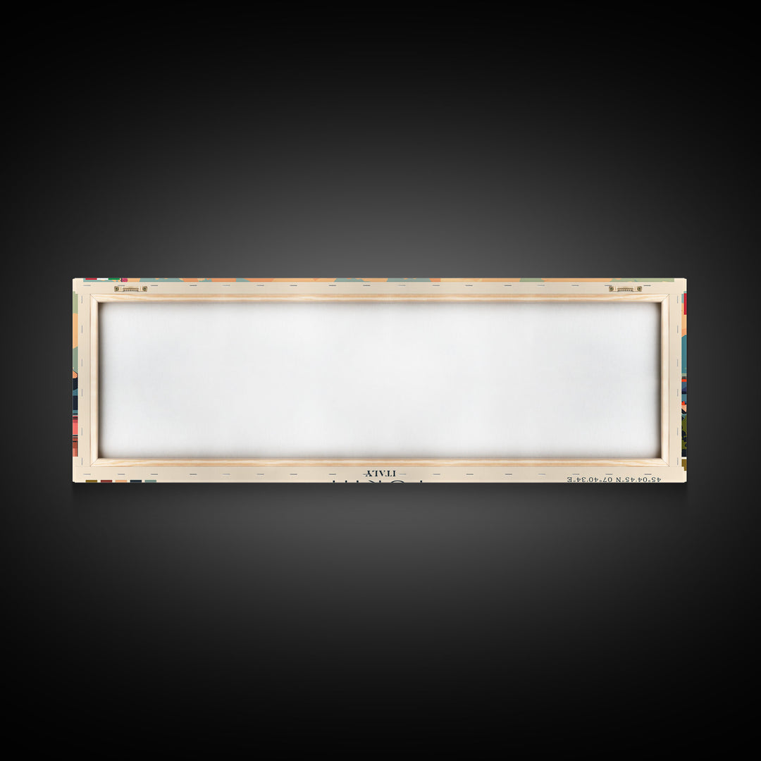 Turin Italy Panoramic Travel Poster, Framed Canvas Print or Metal Wall Art, Travel Art, Home Decor, Panoramic Painting, Midcentury Art